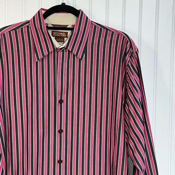 Michael Michael Kors Button Down Shirt Men Large Pink Stripped Long Sleeve - Picture 5 of 13
